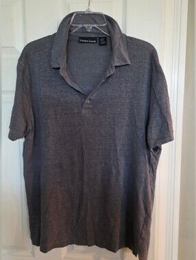 Christian Lacroix Men's Charcoal Gray Linen Short Sleeve Polo Shirt XL
